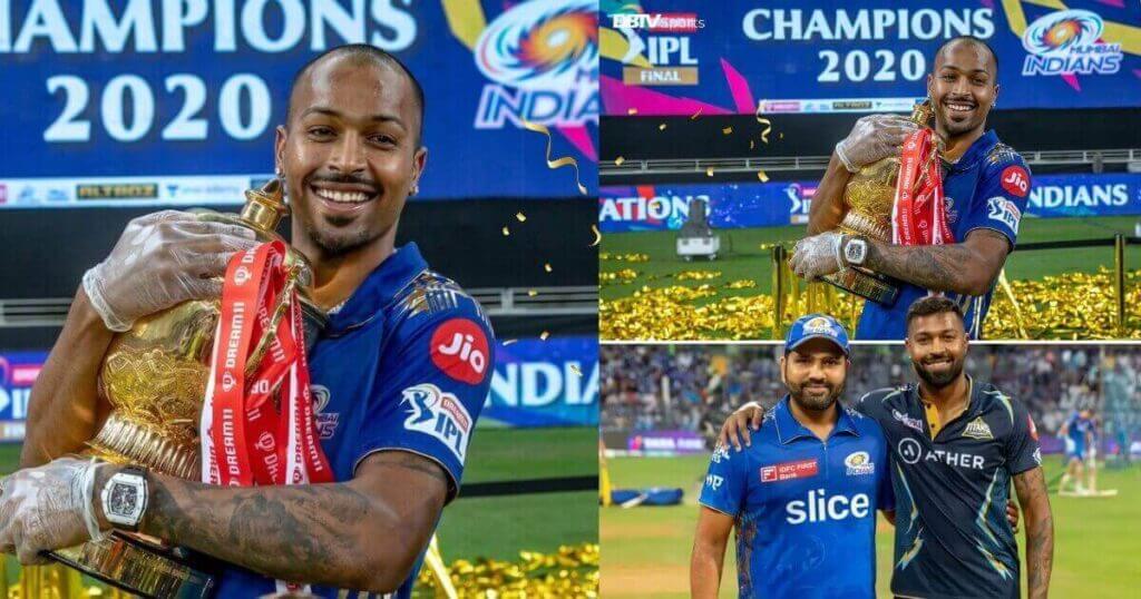 Hardik Pandya with IPL winner tophy in Mumbai Indians